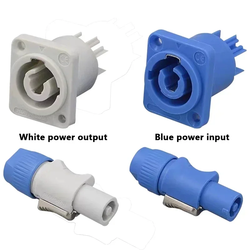 NAC3FCA NAC3FCB 3Pin Power Connector LED Speakon Male Plug Blue (Input)+White (Output) Plug+Female Socket 20A 250VAC