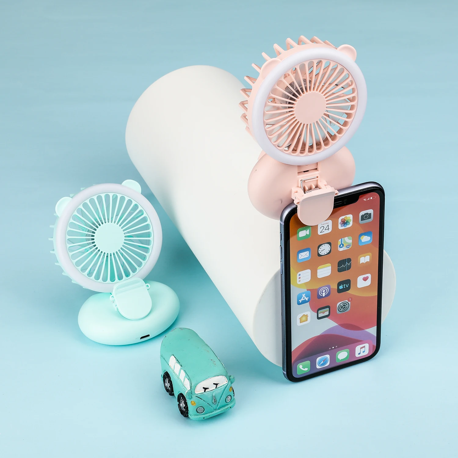 LED Portable Hand-held Fan Clip Lamp USB Foldable Charging Photo Fill Light Summer Mini Mobile Phone Bracket Three-speed Lights