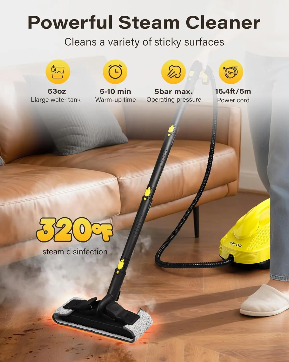 Multi-Purpose Steam Cleaner with 23 Accessories, 16.4-ft Cord