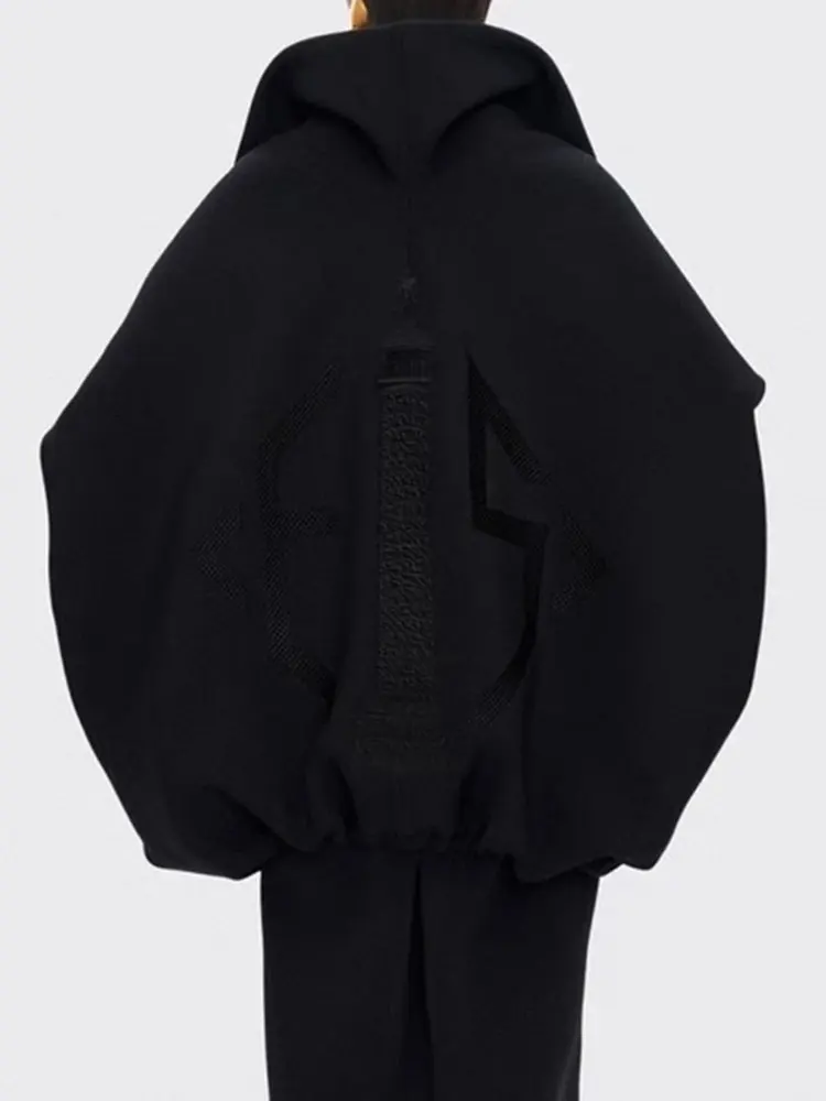 GACVGA ルーズラペルジップジャケット & コート女性 2025 秋のファッションストリート長袖巾着特大カジュアルジャケット