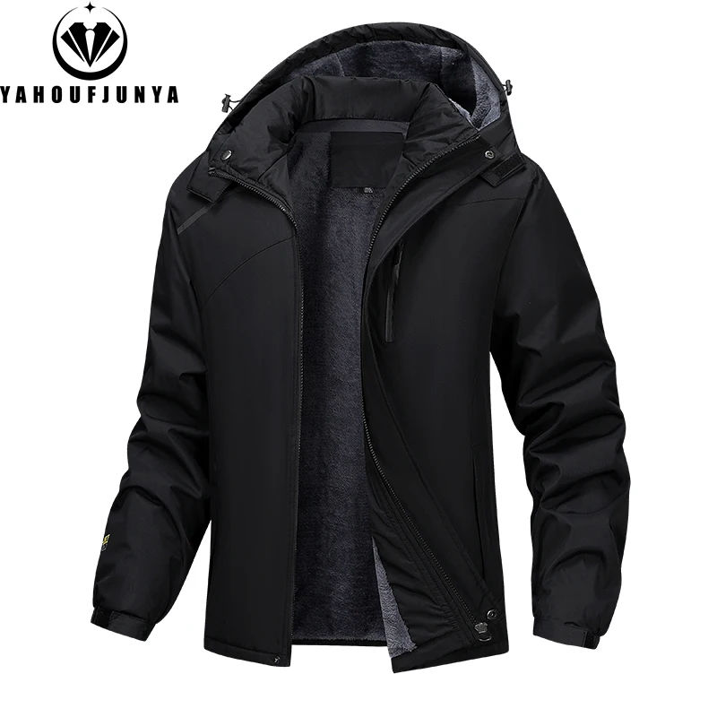 Winter Men Outdoor Windbreak Camping Skiing Jacket Hiking Men Removable Hooded Plus Thick Warm Comfortable Jacket Coat Male 7XL