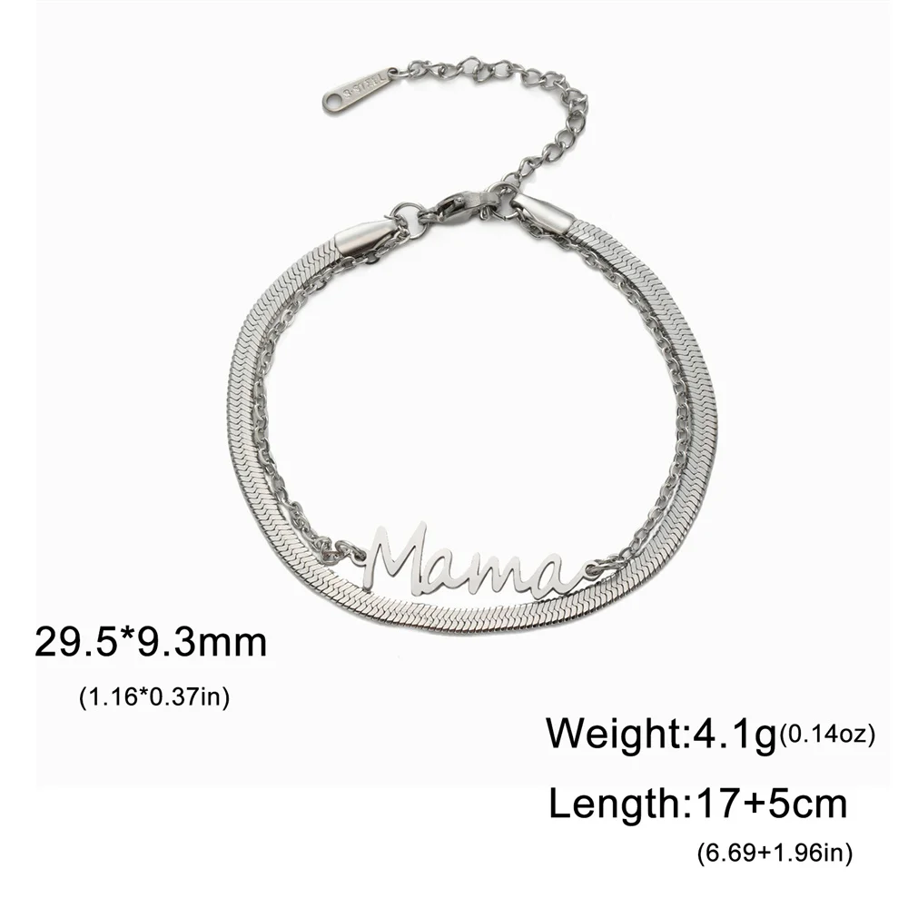 My Shape Mama Letter Pendant Bracelets for Women Stainless Steel Double Layers Charms Bracelet Mother\'s Day Gifts Bangle Jewelry