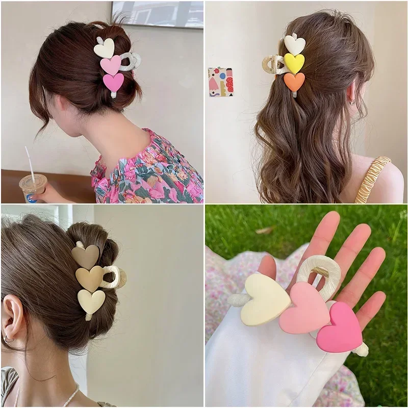 Korean Version of Sweet Gradient Heart-shaped Girl Hair Clip Summer Simple and Versatile Shark Clip Grab Clip 2024 New Model