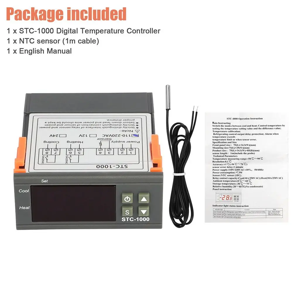 Temperature Controller 1 Set 12V /24V/110V- 220V 8.5*7.5*3.45cm ABS Digital for stc-1000 ±1degree for celsius Brand New