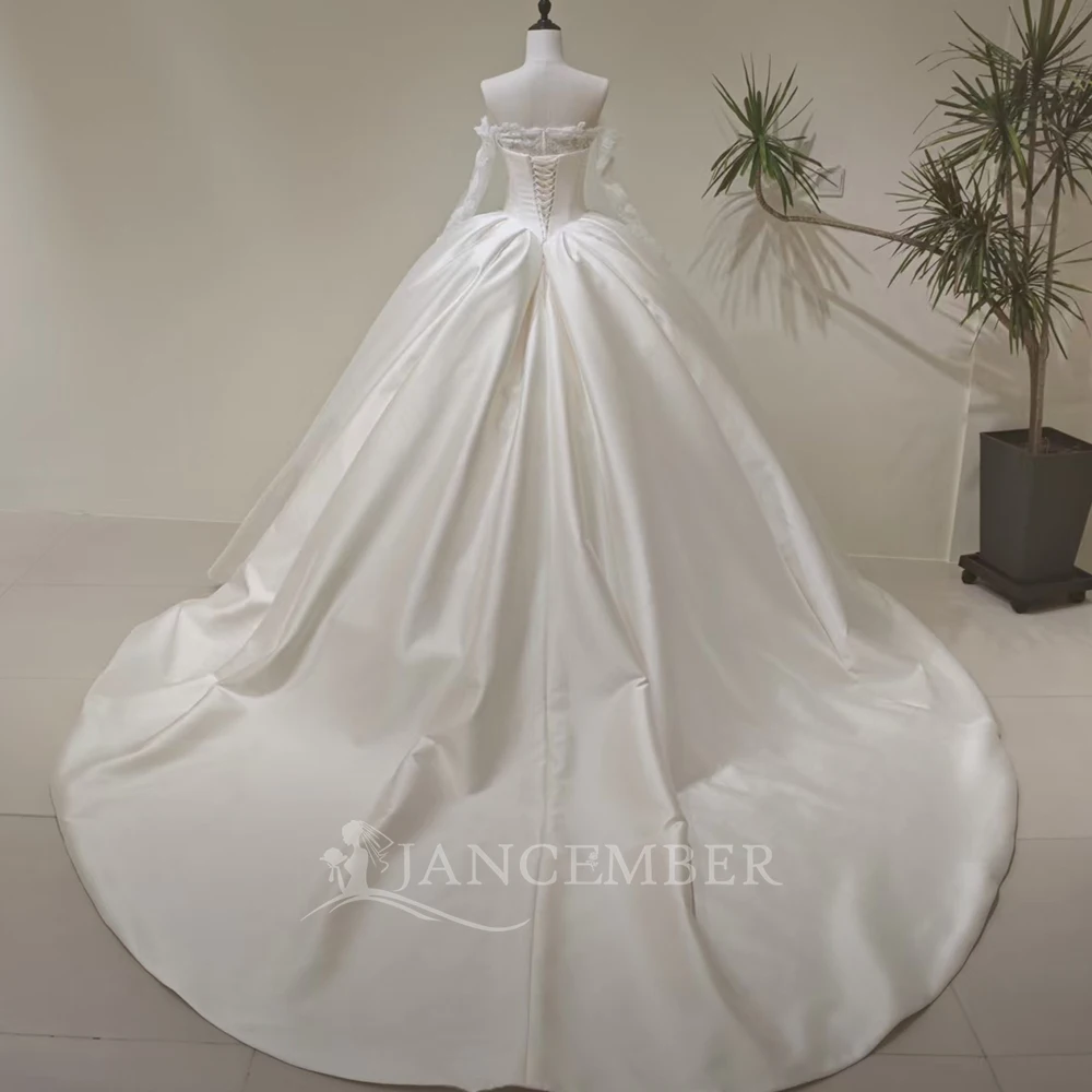 Romantic Chic Wedding Gown For Bride 2026 Satin Chapel Train Lace Up Back Boat Neck Customized Vestidos Novias Boda Civil