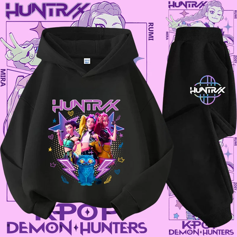 Neues Sportshirt für Herbst und Winter mit Cartoon-Print, 2-Hoodie-Hoodie-Hose – K-Pop-Dämonenjäger-Mädchen, süße lässige Top-Kleidung