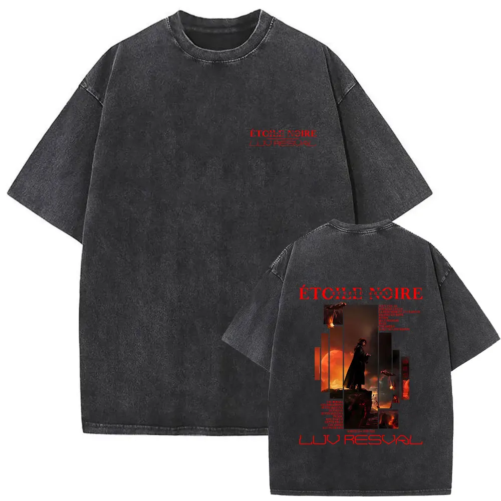 

French Rapper Luv Resval Etoile Noire Washed Vintage T-shirt Men Women Hip Hop Pop Music Tshirt Man Casual Soft Cotton T Shirts