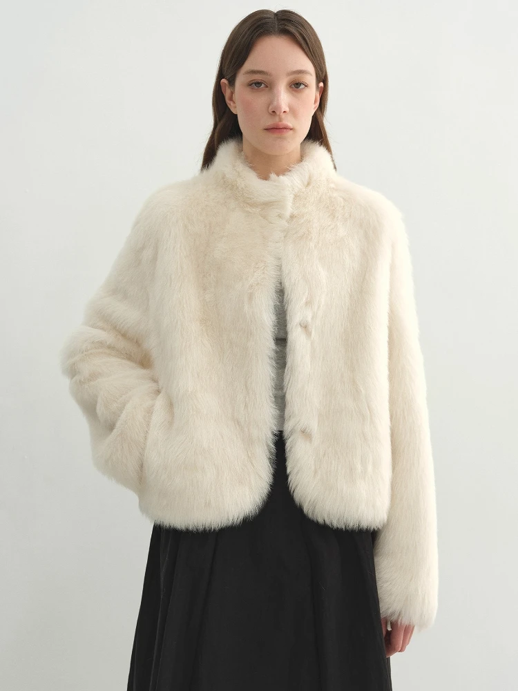 High-End-Luxus-Toscana-Lammfell-Lammfell-Jacken für Damen 2025, einfacher Stehkragen, kurzer Winter-Echtpelzmantel aus echtem Leder