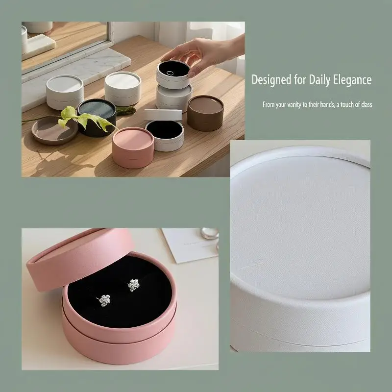 Runde Schmuckbox mit Fächern für Ohrringe, Papier-Schmuckbox, minimalistisch, für Festivals, tägliche Aufbewahrung zu Hause, Geschenkideen. – Detail 6