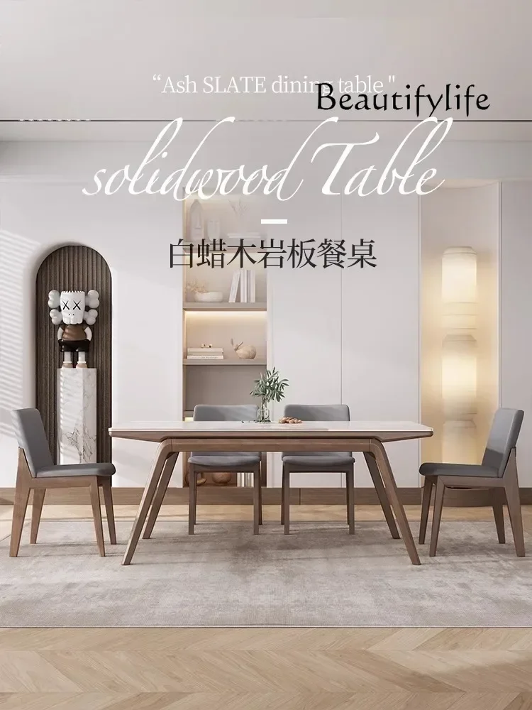 N Retro solid wood rock slab dining table Modern simple ash wood solid wood legs rectangular table