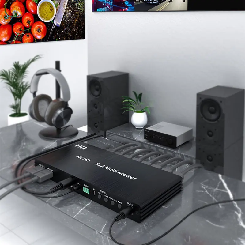 4K 60hz Multi Viewer 8x2 with PIP Dual Monitor for HDMI-Compatible 8 In 2 Out Seamless Switch 8CH Multiplexer Multi Screen View