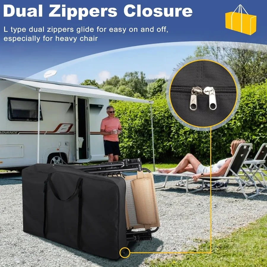 حقيبة تخزين للكرسي شديدة التحمل من Explore Land للطي الطويل بدون جاذبية وخفيفة الوزن ونقل قابل للطي ومشاية دوارة باللون الأسود