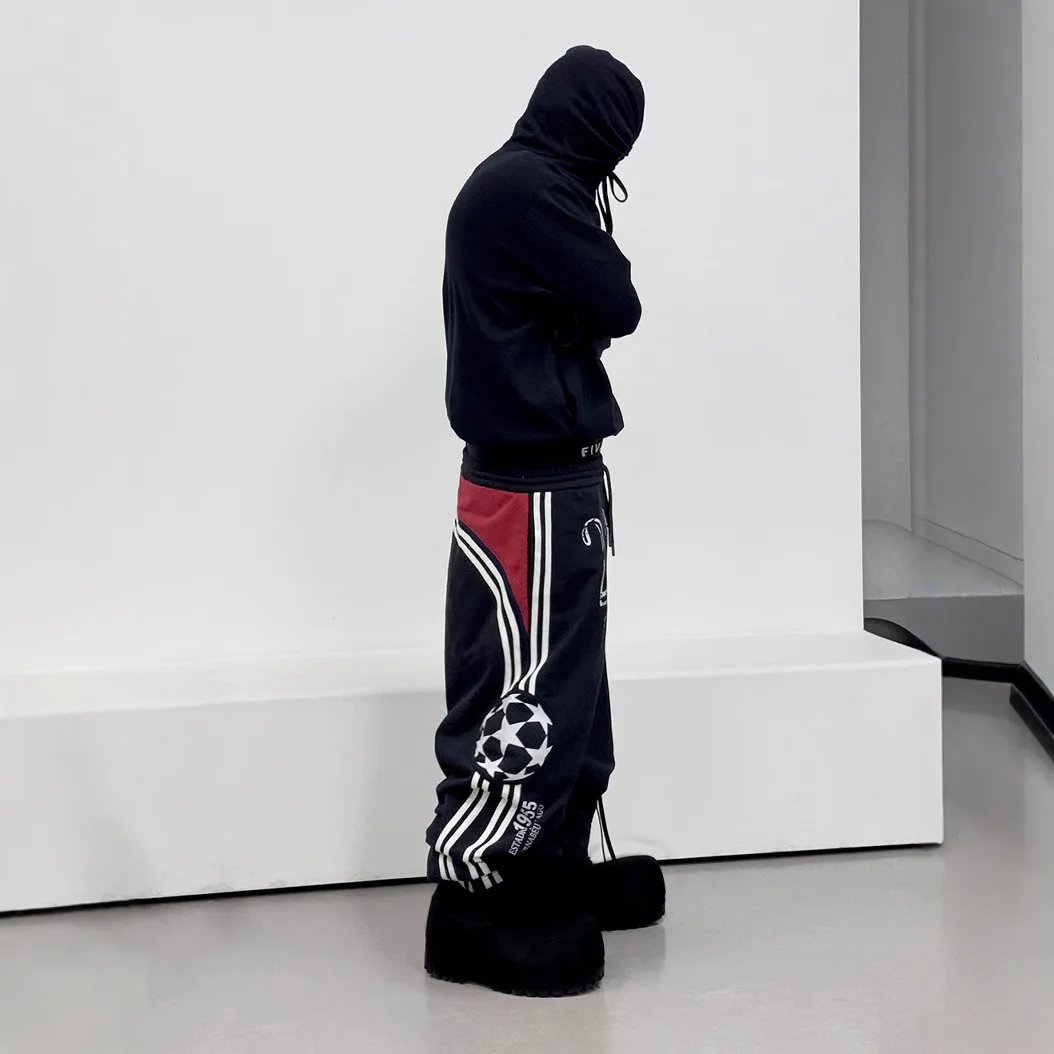 

Уличные ретро-принты с боковыми полосками, свободные спортивные штаны в стиле хип-хоп с буквенным принтом, брюки на шнурке