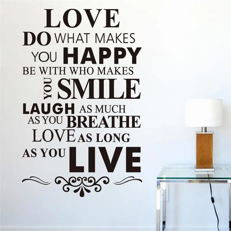 Love Happy Smile Live Inspirational Quotes Wall Sticker For Office Living Room Home Decoration Pvc Mural Art Decal Pvc Poster