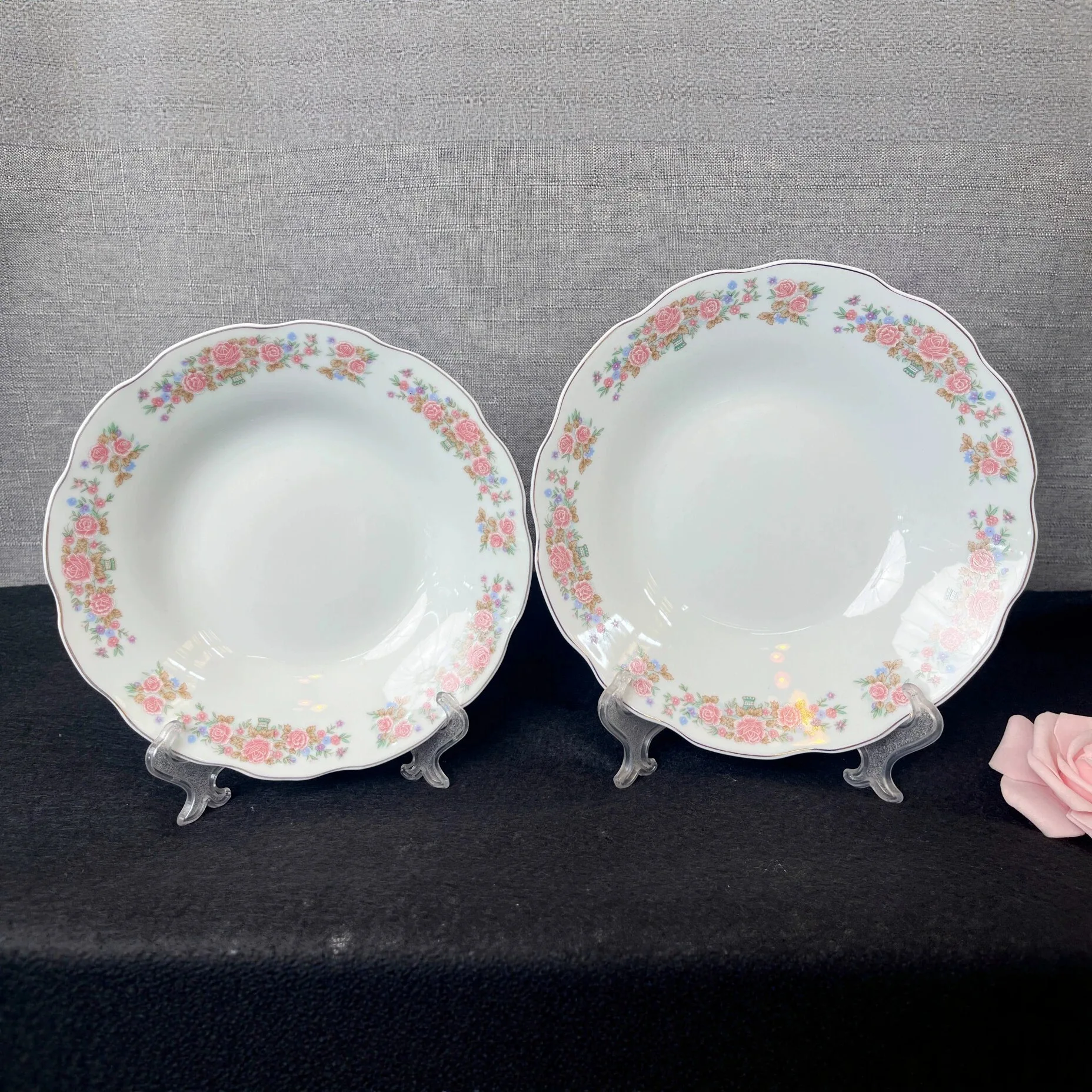 HYS retro flower ceramic plate 7/8/9 inch lotus mouth soup plate household western plate vegetable