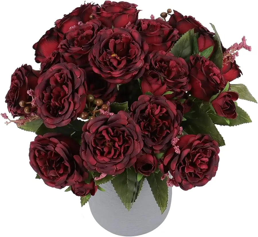 

Artificial Peonies Silk Flowers, Burgundy Faux Peony Bouquet 4 Bundles Florals Arrangements for Farmhouse Home Boho Wedding Tabl