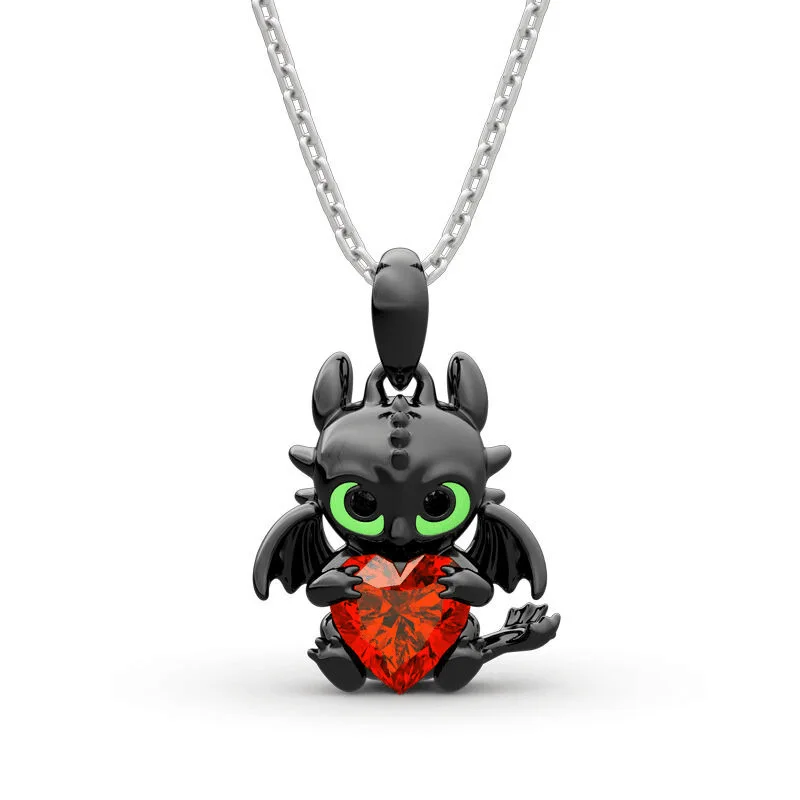 Dark Dragon Necklace Toothless Cartoon Figure Kawaii Multi-color Zircon Children Fashion Jewelry Accessory Neck Decoration Gifts