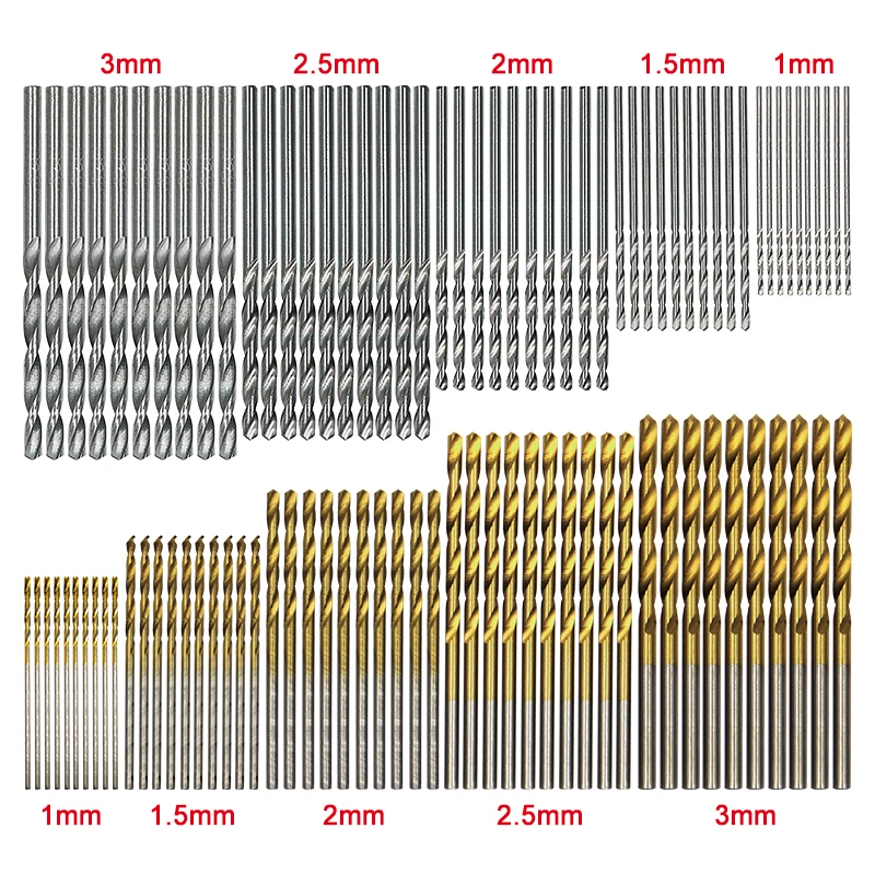 100pc twist drill 1-3mm hand electric drill DIY woodwork drill titanium plated natural color drill bit tool accessories set