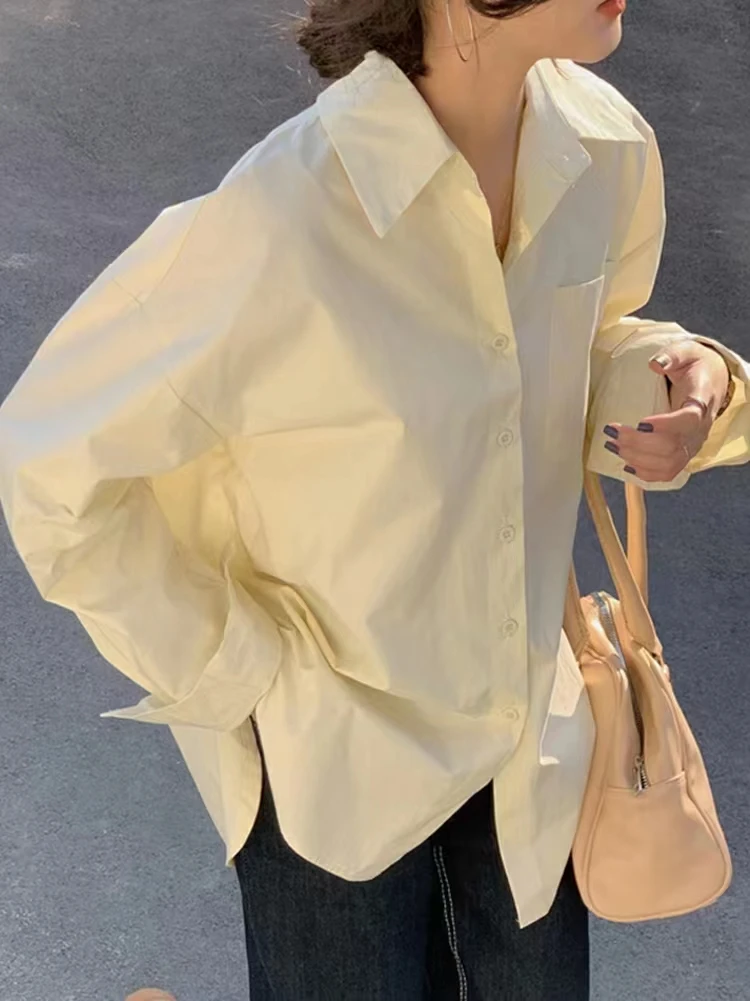 

2025 Women Fashion Office Wear Loose Solid Shirts Vintage Long Sleeve Button-up Casual Female Blouses Blusas Korean Chic Tops