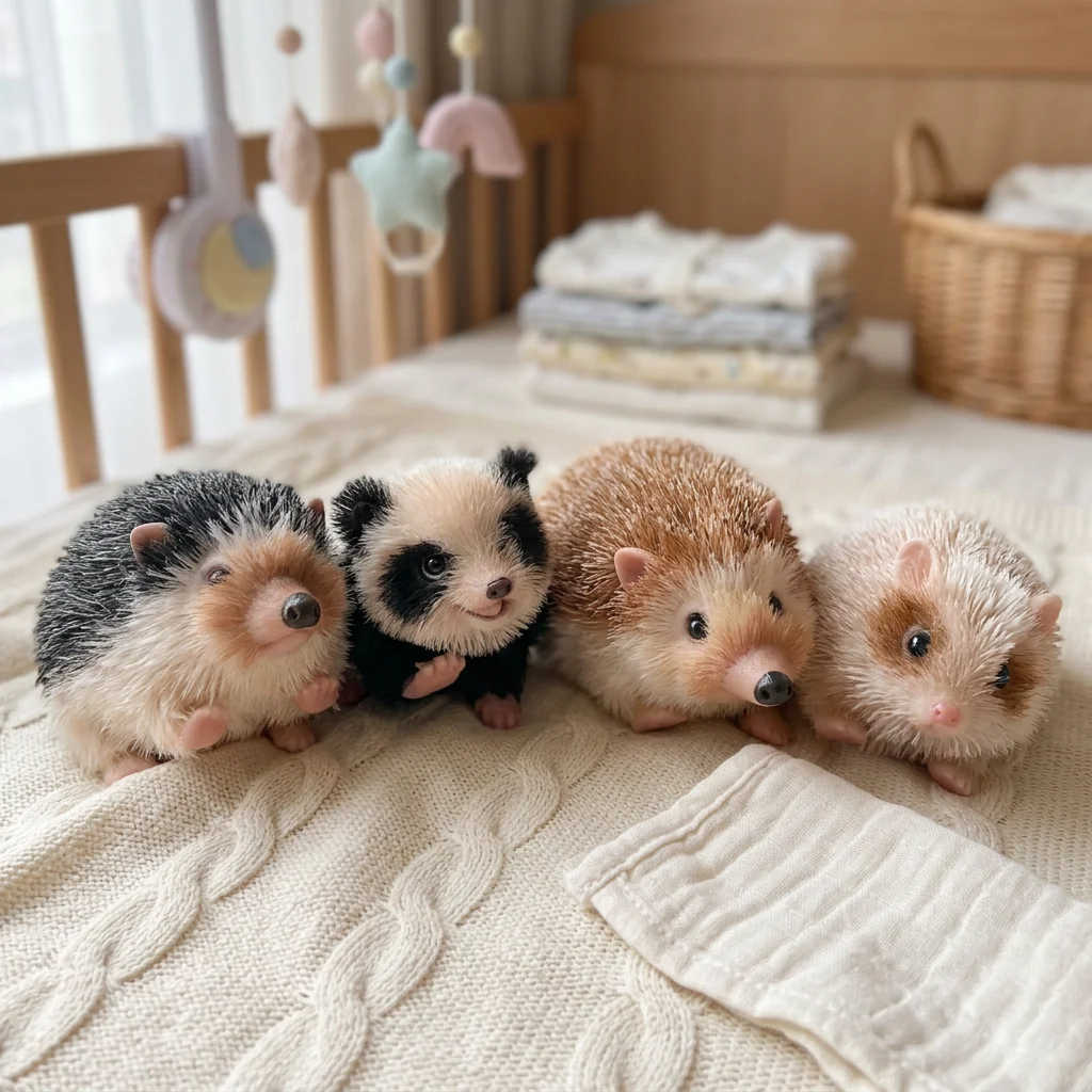 5 Inch Full Body Silicone Art Dolls Set 2 Hedgehogs 2 Hamsters Hand Painted Waterproof Collectible Art Ornament for Holiday