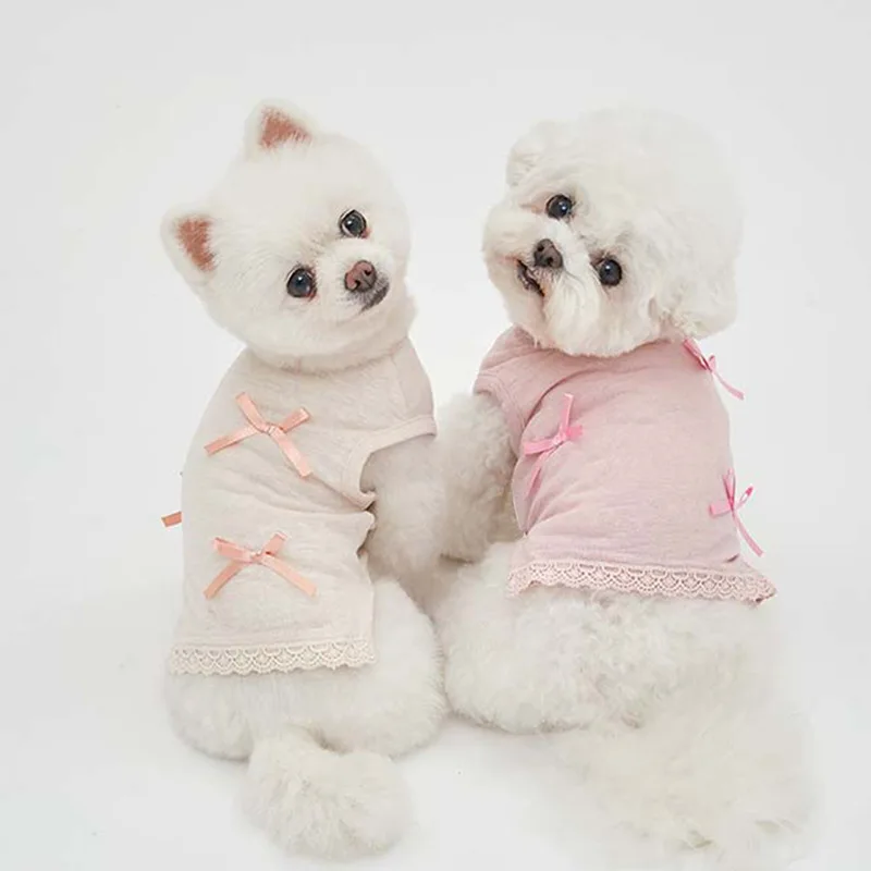 

Pet T-Shirt Summer Dress Lace Flying Sleeve Teddy Bottom Shirt Cat T-shirt Top Puppy Clothes Dog Clothes for Small Dogs