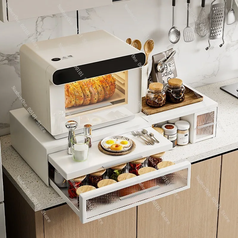 2026 Kitchen Countertop Coffee Machine Organizer Rack Pull Out Extendable Storage Shelf Double Layer Spice Appliance Holder