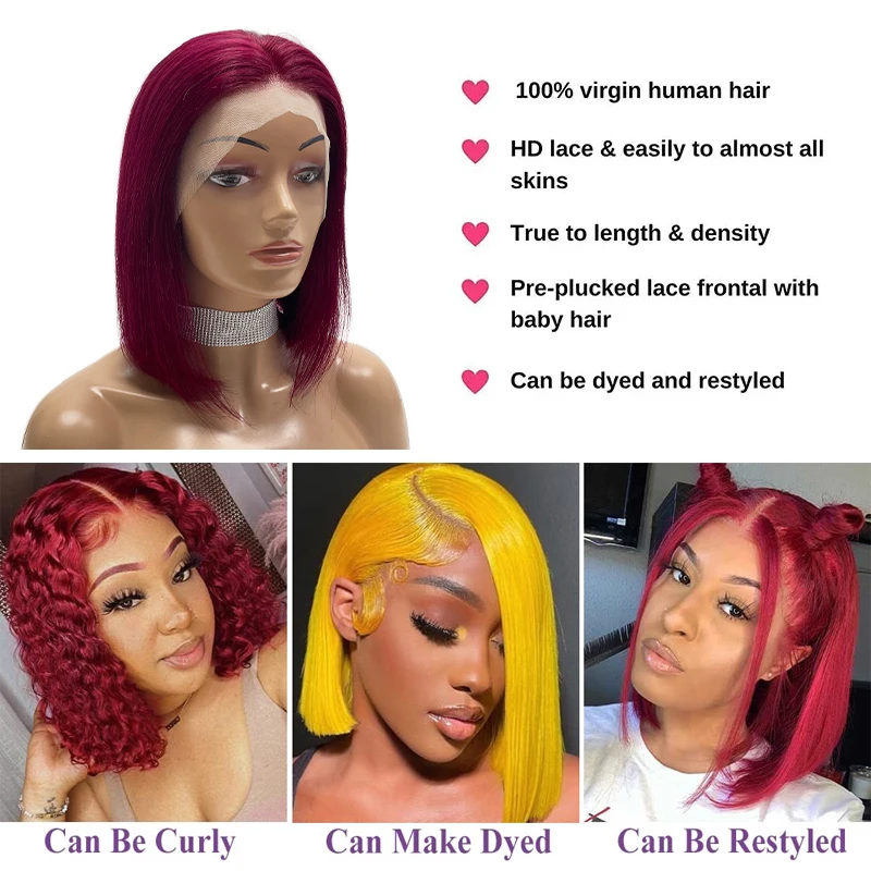 13x4 Bob Wig Lace Frontal Wigs Pre Plucked Natural Hairline Wigs with Baby Hair 150% Density Short Straight Bob Wigs for Women