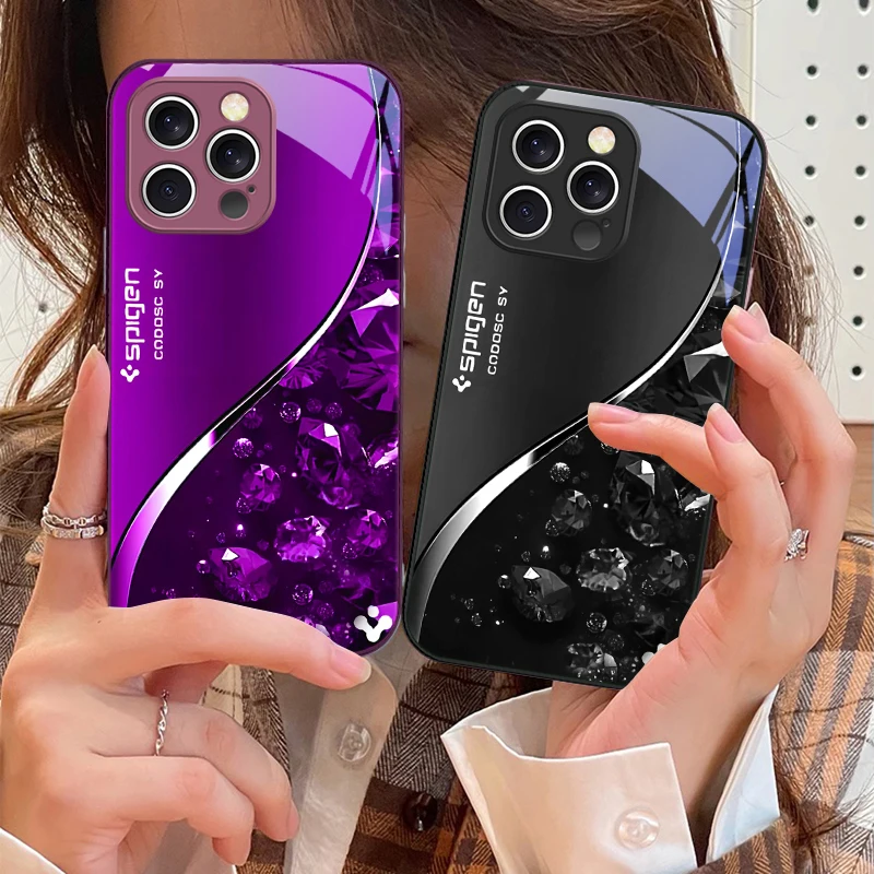 

Striped diamond pattern For iPhone 16 E 15 14 13 Plus 12 mini 11 Pro Max XR Xs Max 16E X 7 8 6 6S 22 Tempered Glass Phone Case