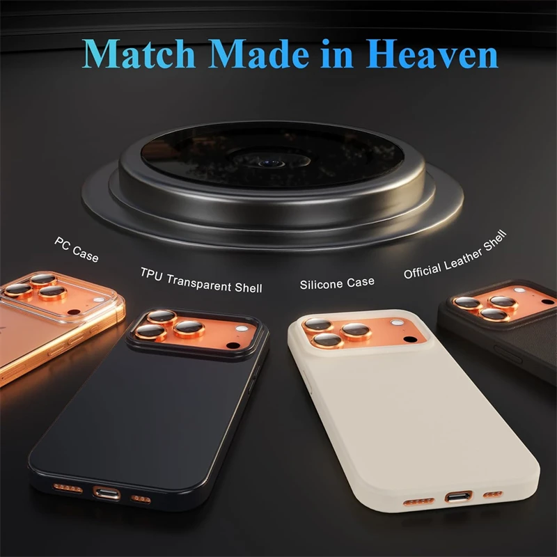 Protetor de Lente de Câmera de Vidro Metálico Laranja para iPhone 17 Air 16 15 14 13 Pro Max Plus 17Air 16Pro 17Pro i17 Capa Ring Ziai para iPhones