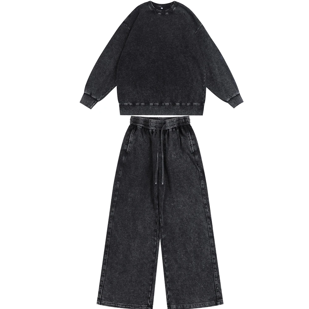 Vintage Washed Hoodie Sweatpants Set Oversized Couple Streetwear Casual Unisex Loose Fit Plus Size Matching Sportswear Tracksuit