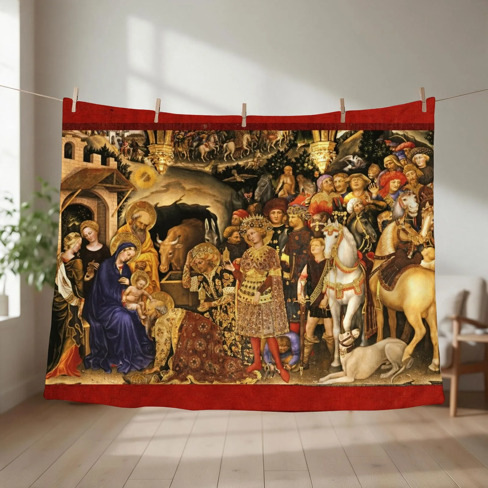 ADORATION OF MAGI Nativity by Gentile Da Fabriano Throw Blanket Furry funny gift Plush Thermal Blankets
