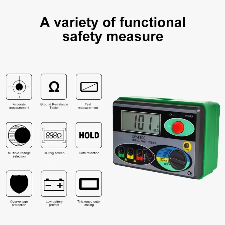 DUOYI DY4100 Ground Resistance Tester 0-2000 Ohm Megohmmeter Earth Surface Resistance Meters