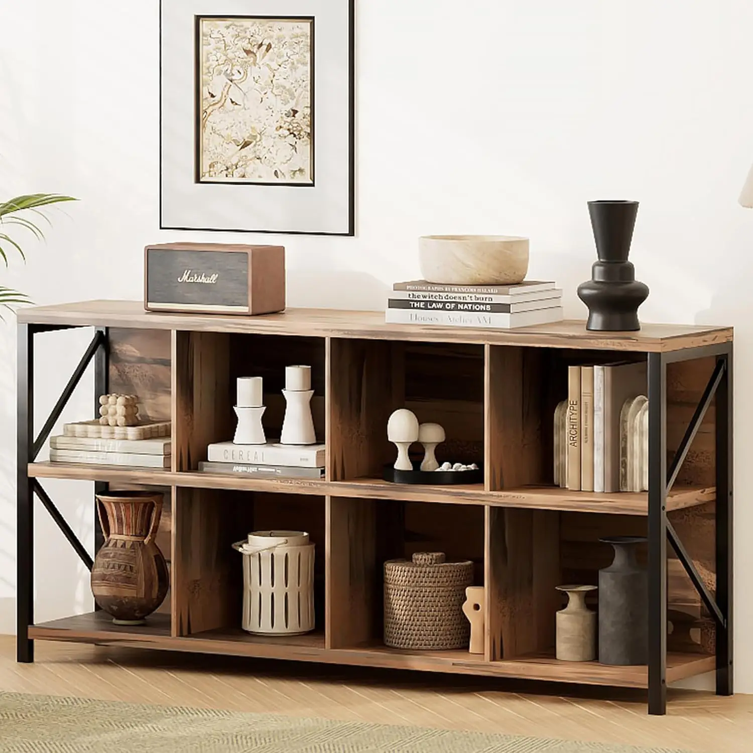 8 Cube Storage Organizer Bookshelf Horizontal Cubby Shelf Media Console Living Room Office 13.6