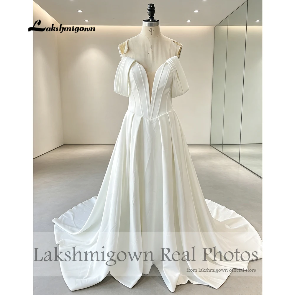 Lakshmigown Schulterfreies Crepe-Satin-Hochzeitskleid 2027 Echte Fotos A-Linie Brautkleider für formelle Partys Maßanfertigung – Detail 4