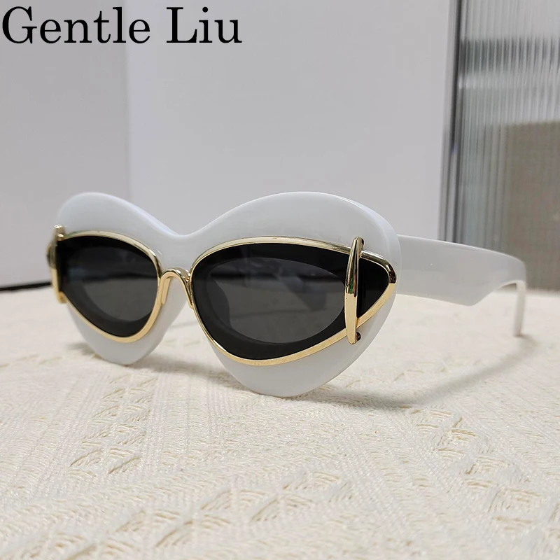 Cat Eye Sunglasses Women 2024 Luxury Brand Designer Vintage Y2k Punk Sun Glasses For Men Double Frame Retro Eyewear Shades UV400