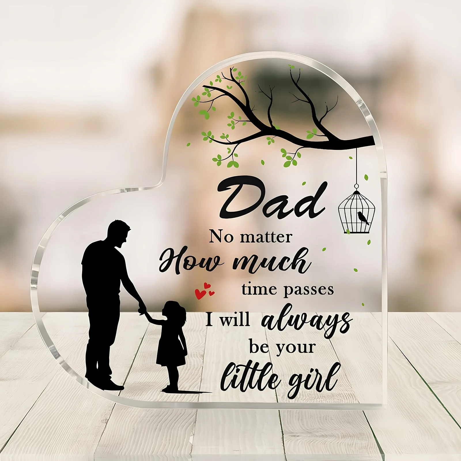 2D， Heart shaped acrylic desktop decoration - Father daughter shadow art, suitable for home, office, Father's Day gifts