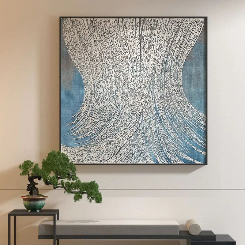 Cuadro de pared abstracto de diseño único, pintura al óleo hecha a mano sobre lienzo, lámina de plata, póster colgante artístico para decoración del hogar, sala de estar