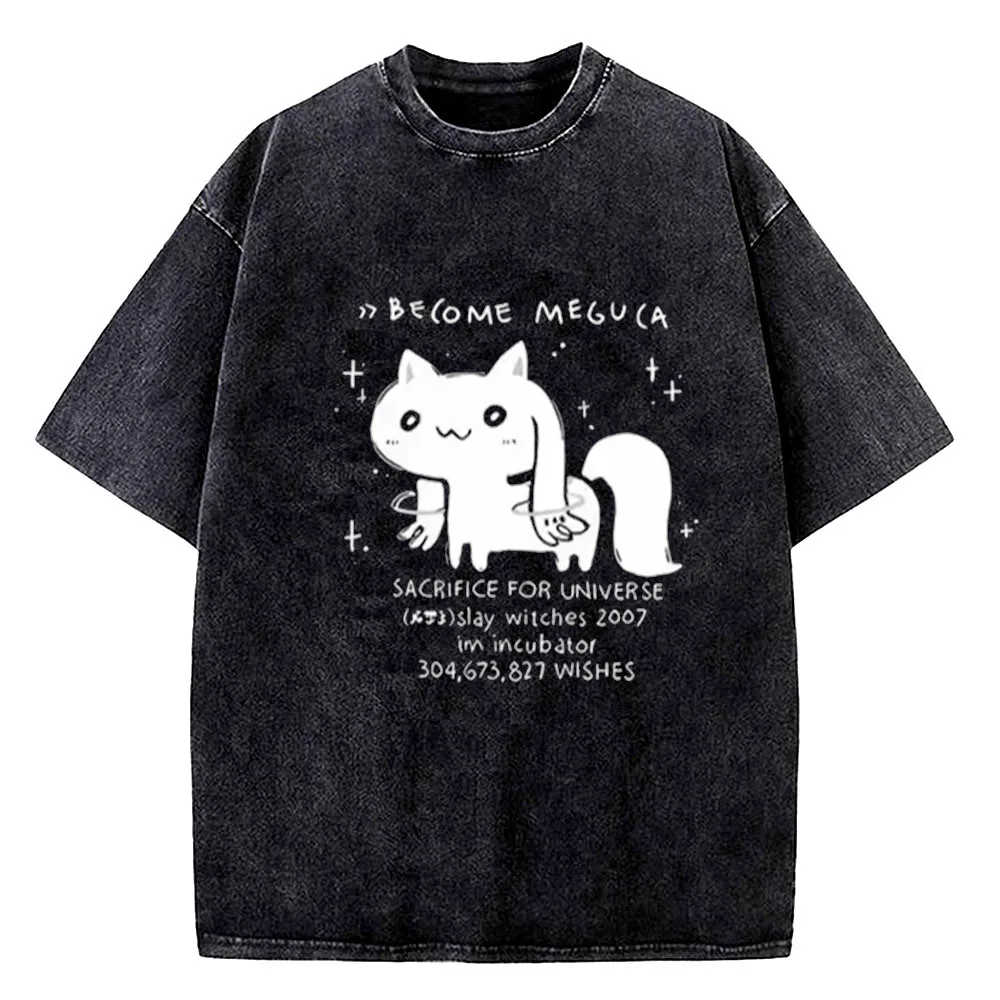 Madoka Magica cotton Vintage Washed t-shirt men harajuku  Grunge Digital tshirt kawaii Digital 80s University Comfortable