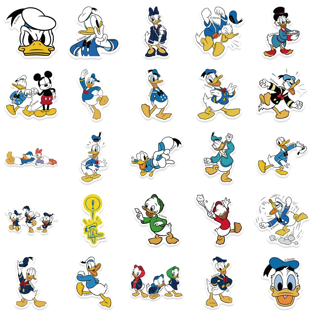 Autocollants de dessin animé mignon Disney pour enfants, Donald Duck, autocollants graffiti drôles, coque de téléphone, bouteille d'eau, décalcomanies de bagages, jouet, 10 pièces, 30 pièces, 50 pièces