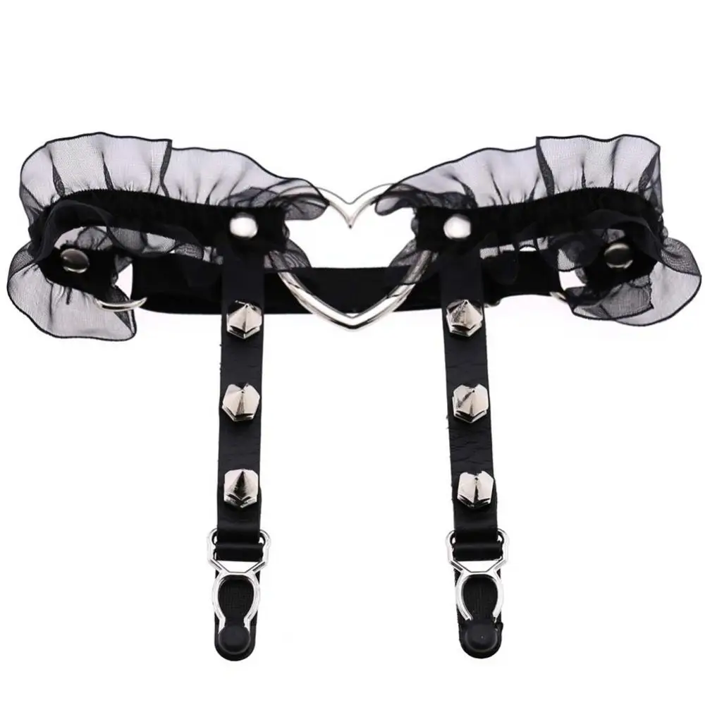 Suspender Punk Elastic Women Garter Belt 1Pc Girl Gothic Heart-shape Ring Spikes Suspender