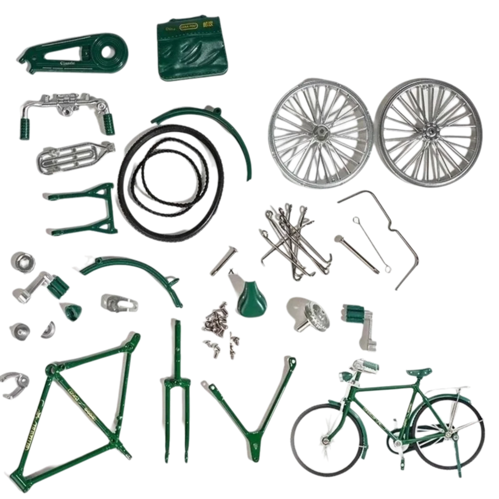 1:10 Scale Assembly Bicycle Model Toys DIY Alloy Simulation Bike Model Kit Ornament Desktop Decor Mini 28 Big Bar Bicycle