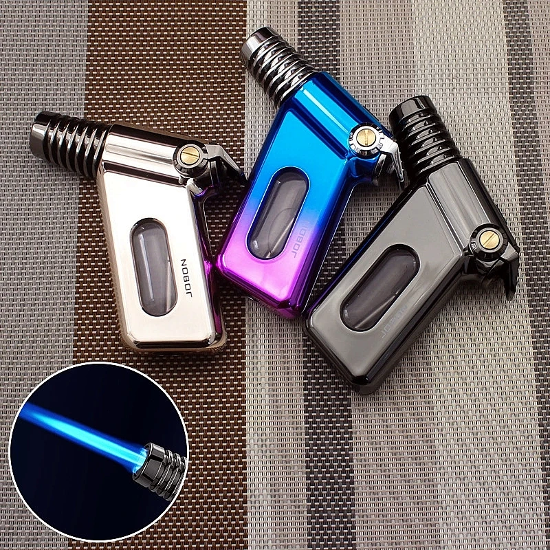 

JOBON High Temperature Cigar Windproof Lighter Portable Direct Charge Blue Flame Transparent Window Safety Lock Outdoor Lighter