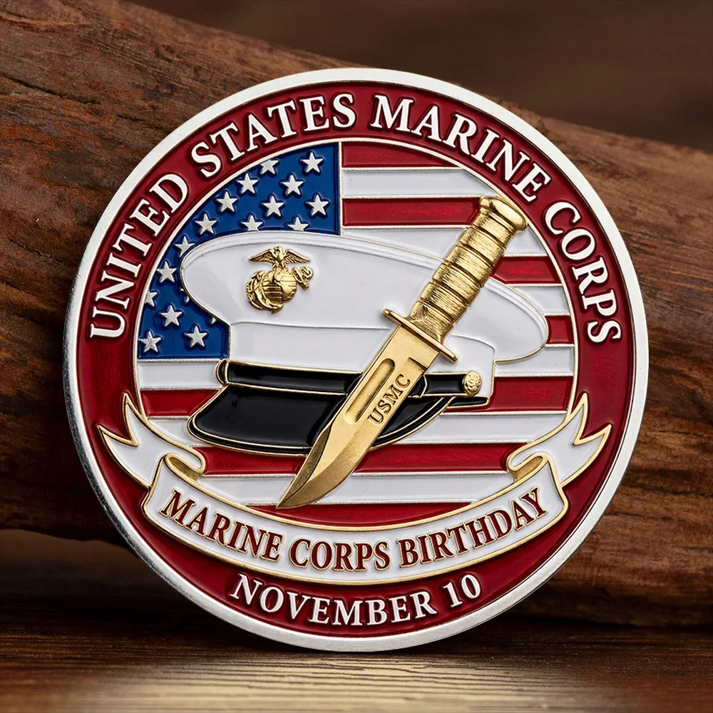 United States Marine Corps Silvery Plated Souvenir Coin Semper Fidelis USMC Bulldog Veteran Collectible Coin Souvenir Gift
