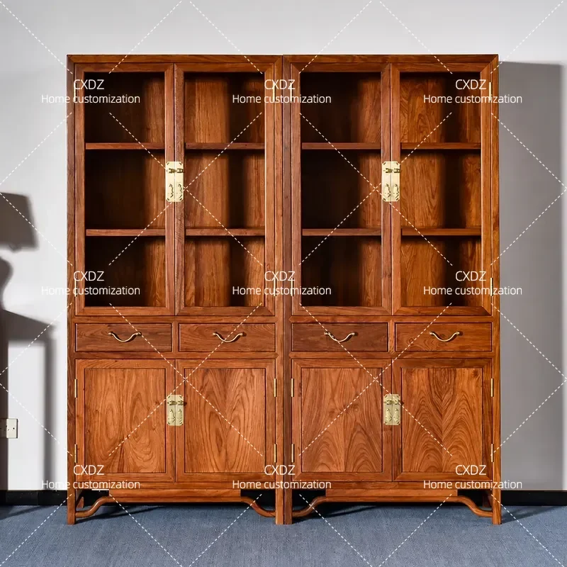 Rosewood Bookcase Combination New Chinese Style All Solid Wood Study Home Display Cabinet Hedgehog Red Sandalwood Bookshelf