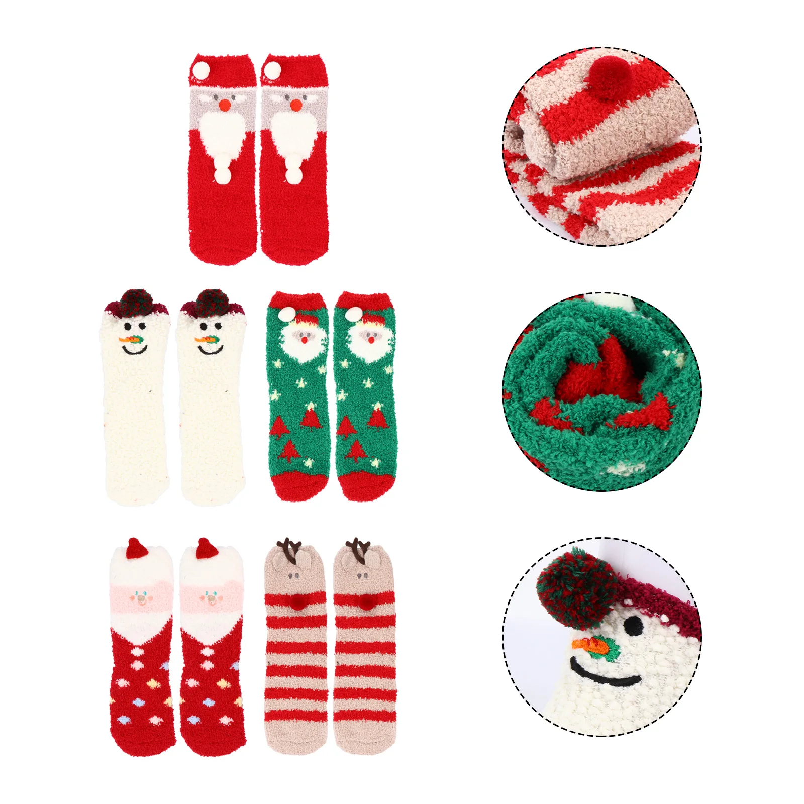 

Christmas Stocking Socks Coral Fleece 5 Pairs Girls Winter Sleep Women Household Floor Soft Comfort Warm Adult Youth