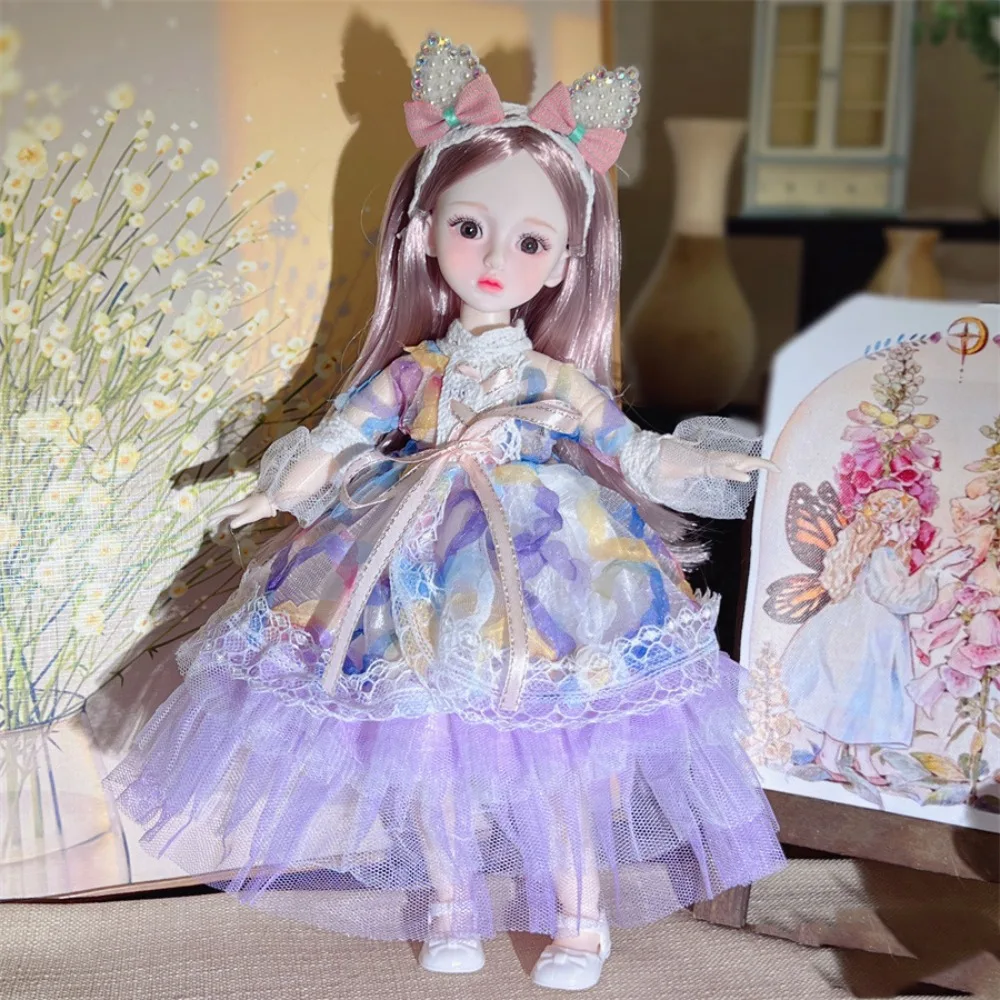 Rabbit Girl 30cm BJD Doll Toy Starry Blue Eyes Long Hair Girl's DIY Dress Up Toy Attractive Eyes Jointed Dolls