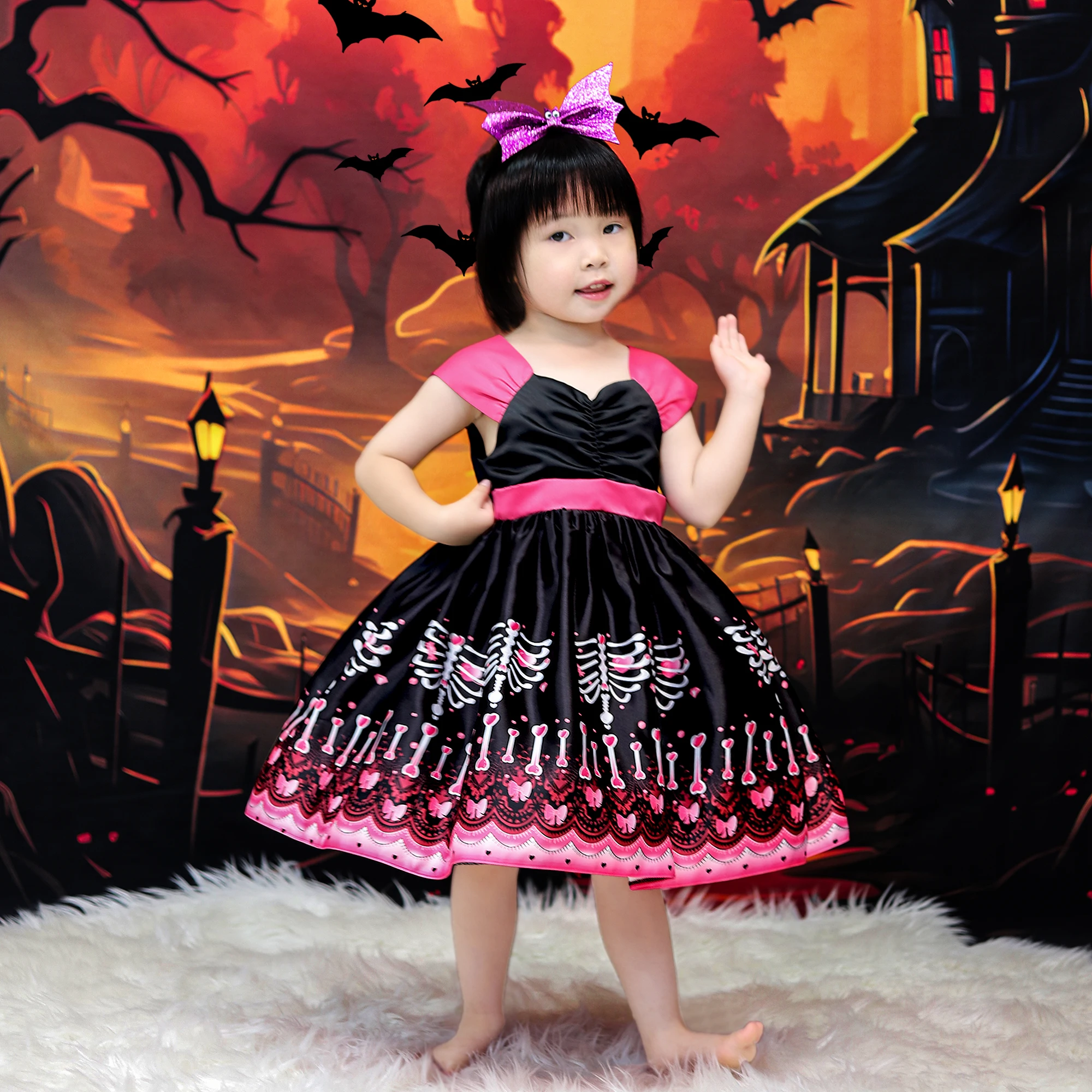 

Halloween Skeleton Costumes for Baby Girls Carnival Christmas Costume Gothic Party Princess Dress Birthday Cosplay Kids Clothing