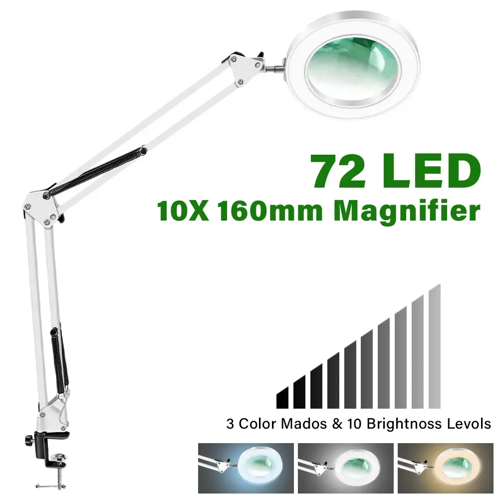 USB-betriebene Lupe, Schreibtischlampe, 8-fache 10-fache Vergrößerung, 72 LEDs, 3 Farbtemperaturmodi zum Löten, Uhrenreparatur und Schönheitspflege