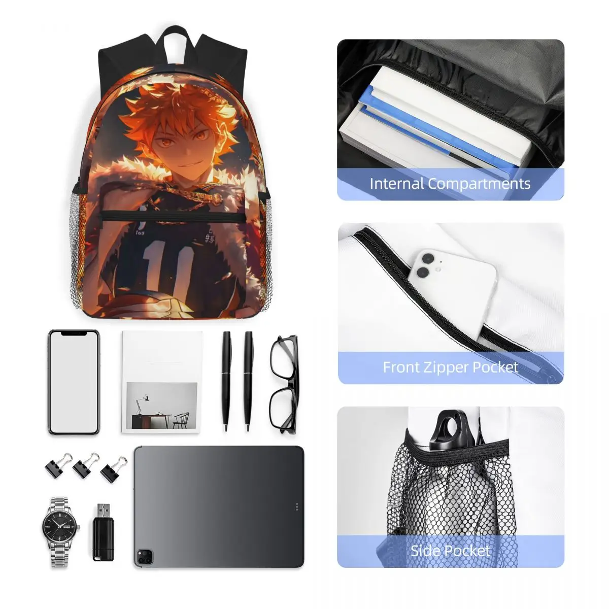 Haikyuu Manga Hinata Shoyo Zaino per studenti Borsa da scuola Zaino da viaggio per escursionismo per borse a tracolla per libri alla moda per ragazzi e ragazze