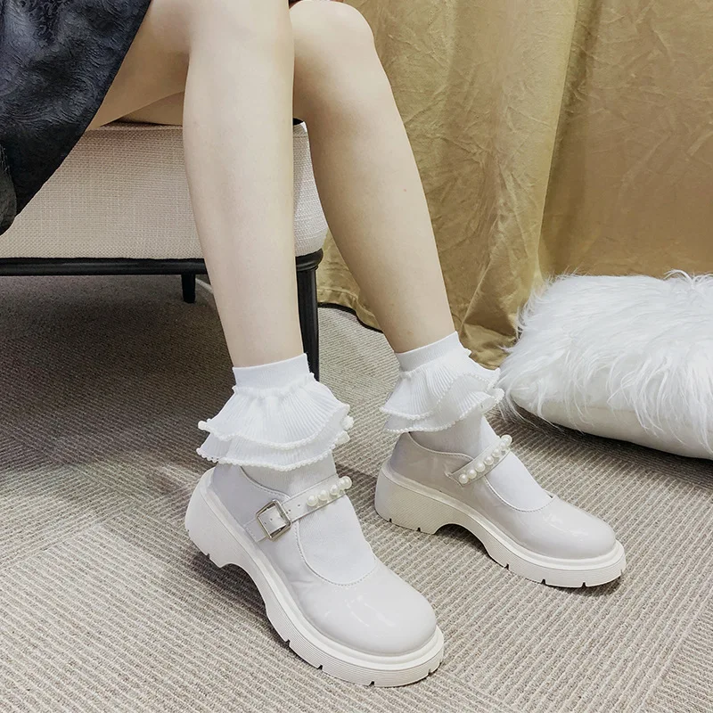 Cartoon Cute Lolita Falbala Pearl Lace Boot Socks Adult Children Family calze da principessa sciolte